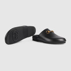 Horsebit Flat slipper – black leather Women's Gold-toned hardware Horsebit Rubber sole Flat 0.2"height – LUX VERSE Luxury Designer Fashion Outlet