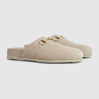 Women's Horsebit Flat slipper – oatmeal GG suede Women's Light gold-toned hardware Horsebit Rubber sole Flat 0.2"– LUX VERSE Luxury Designer Fashion Outlet
