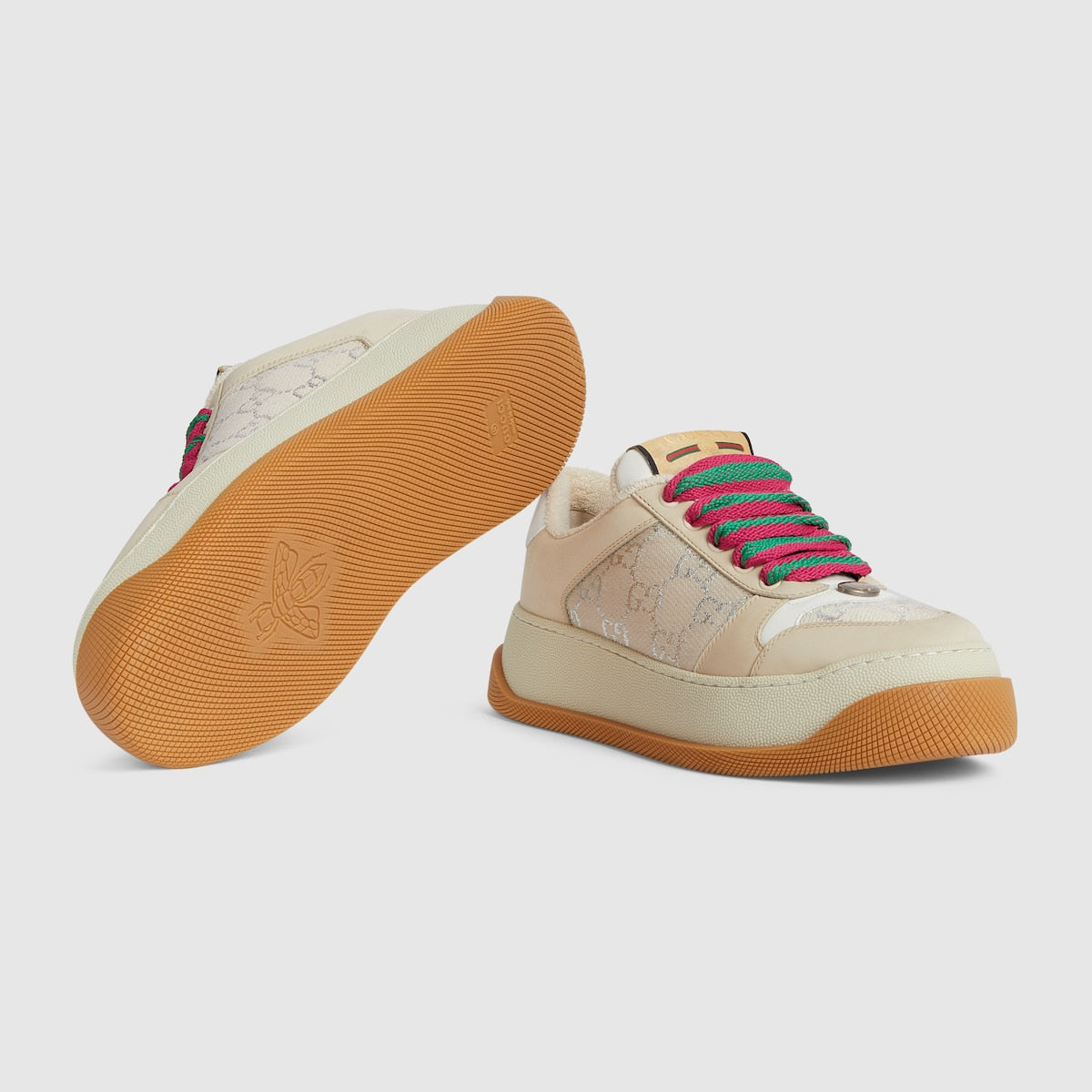 Women's Screener vintage sneaker – white GG lamé canvas Women's Beige suede trim Oval enameled detail with metal Double – LUX VERSE Luxury Designer Fashion Outlet