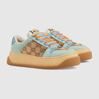 Women's Screener GG motif Sneaker – camel and ebony GG canvas Women's White leather trim Oval enameled detail with metal – LUX VERSE Luxury Designer Fashion Outlet