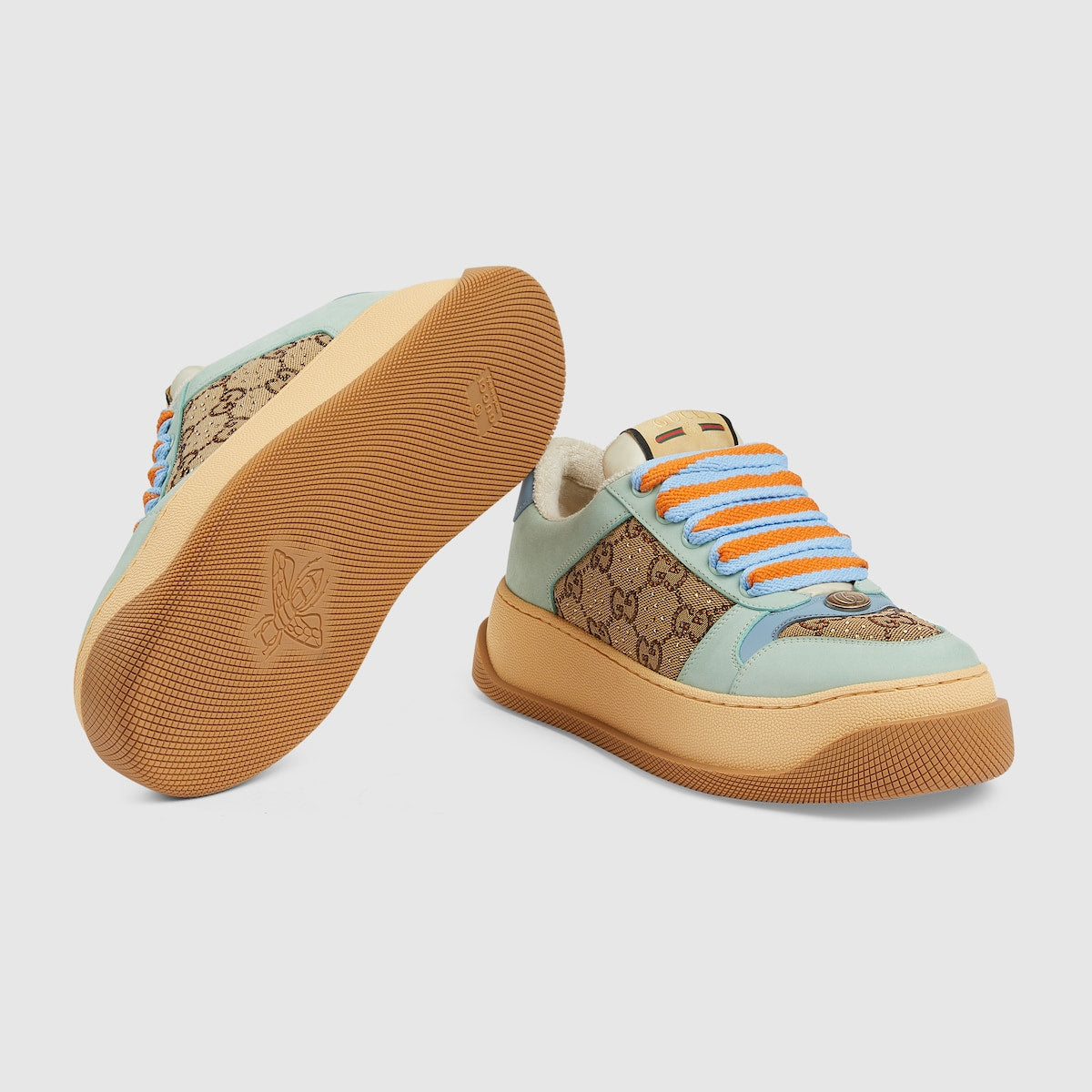 Women's Screener GG motif Sneaker – camel and ebony GG canvas Women's White leather trim Oval enameled detail with metal – LUX VERSE Luxury Designer Fashion Outlet