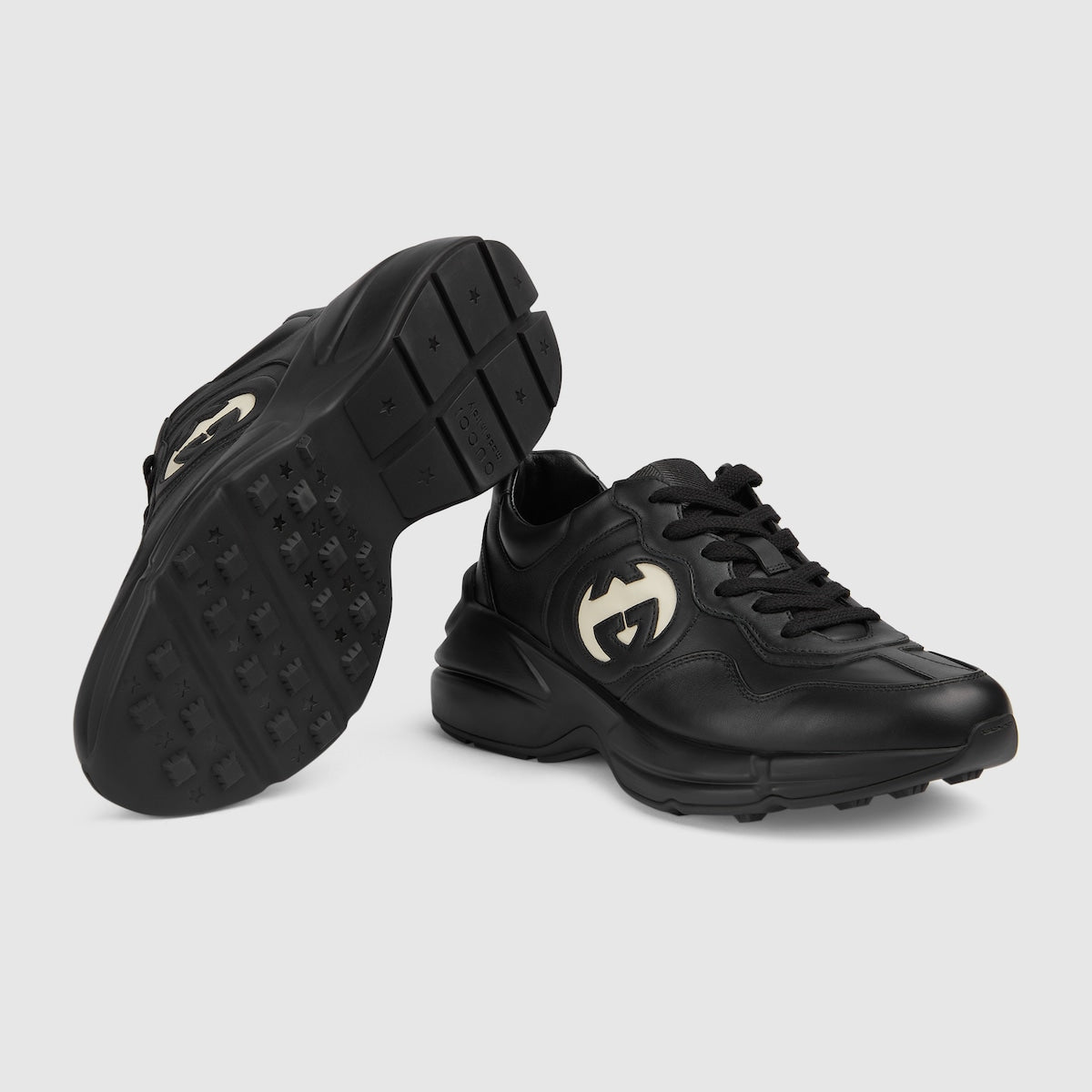 Women's leather Rhyton sneaker – black leather Women's Ivory trim Contrasting Interlocking G cut-out Rubber sole – LUX VERSE Luxury Designer Fashion Outlet