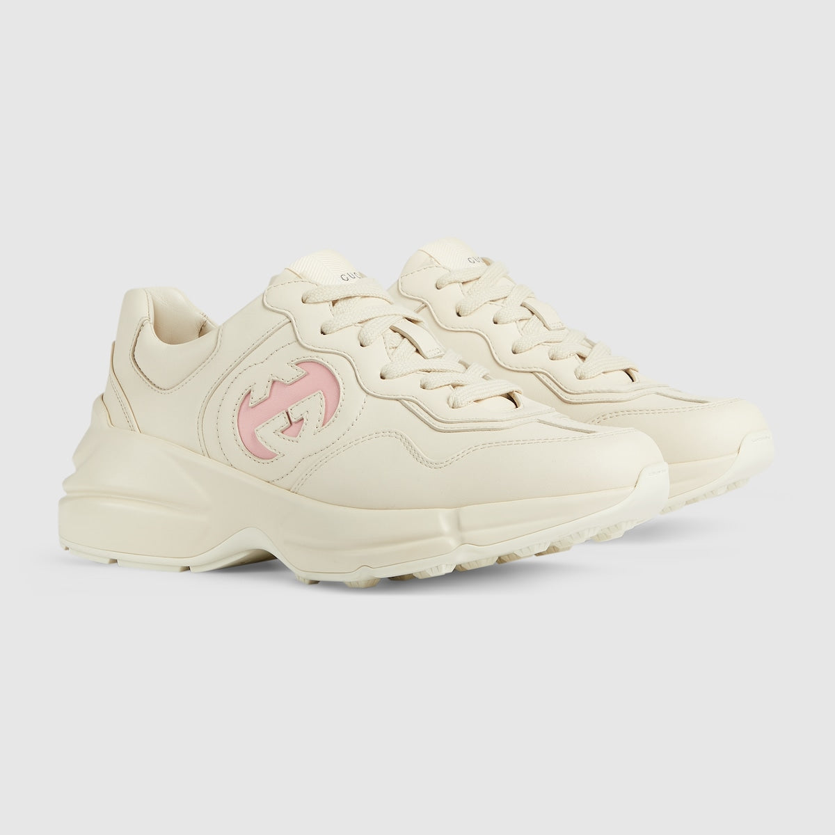 Rhyton sneaker – ivory leather Women's Pink trim Contrasting Interlocking G cut-out Rubber sole – LUX VERSE Luxury Designer Fashion Outlet