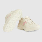 Rhyton sneaker – ivory leather Women's Pink trim Contrasting Interlocking G cut-out Rubber sole – LUX VERSE Luxury Designer Fashion Outlet