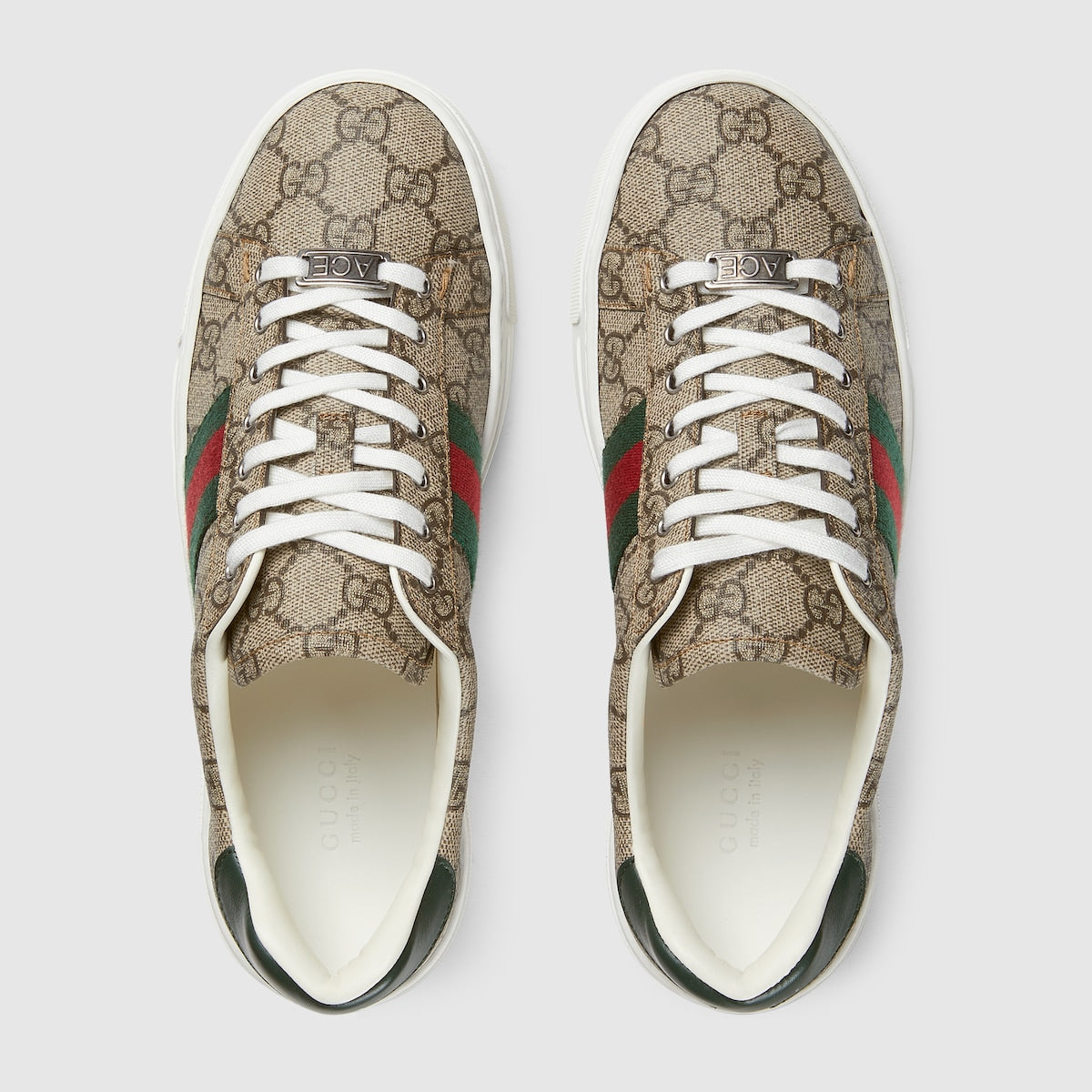 Women's Ace Rubber sneaker with Web – a chunkier construction defines the shape, while a metal “ACE” tag shines atop – LUX VERSE Luxury Designer Fashion Outlet