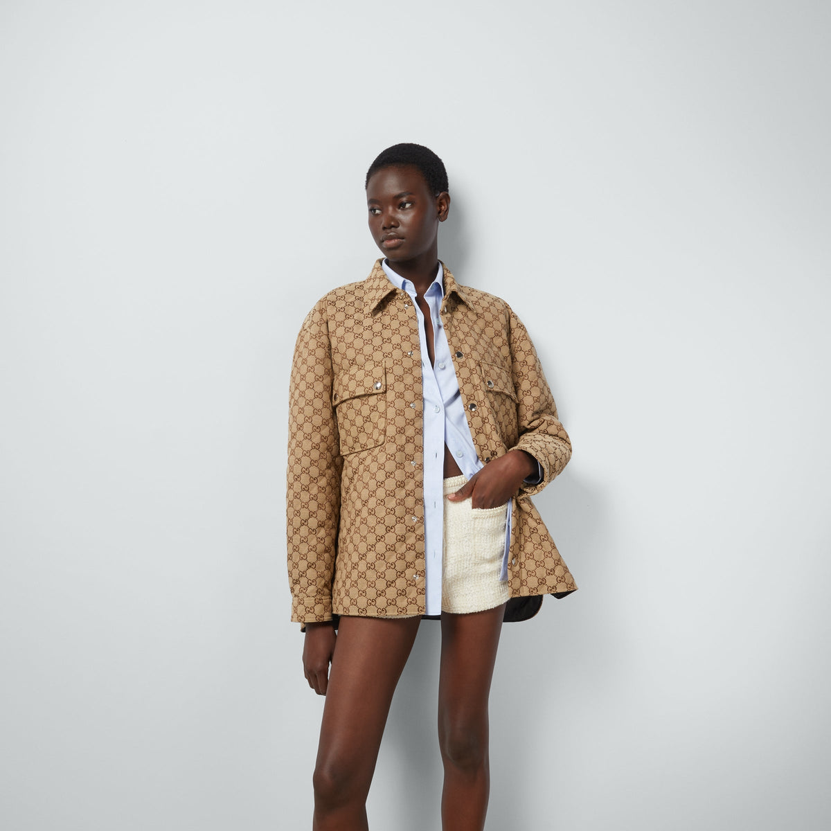 GG canvas shirt – this striking shirt is presented in beige and ebony GG canvas, complete with two – LUX VERSE Luxury Designer Fashion Outlet