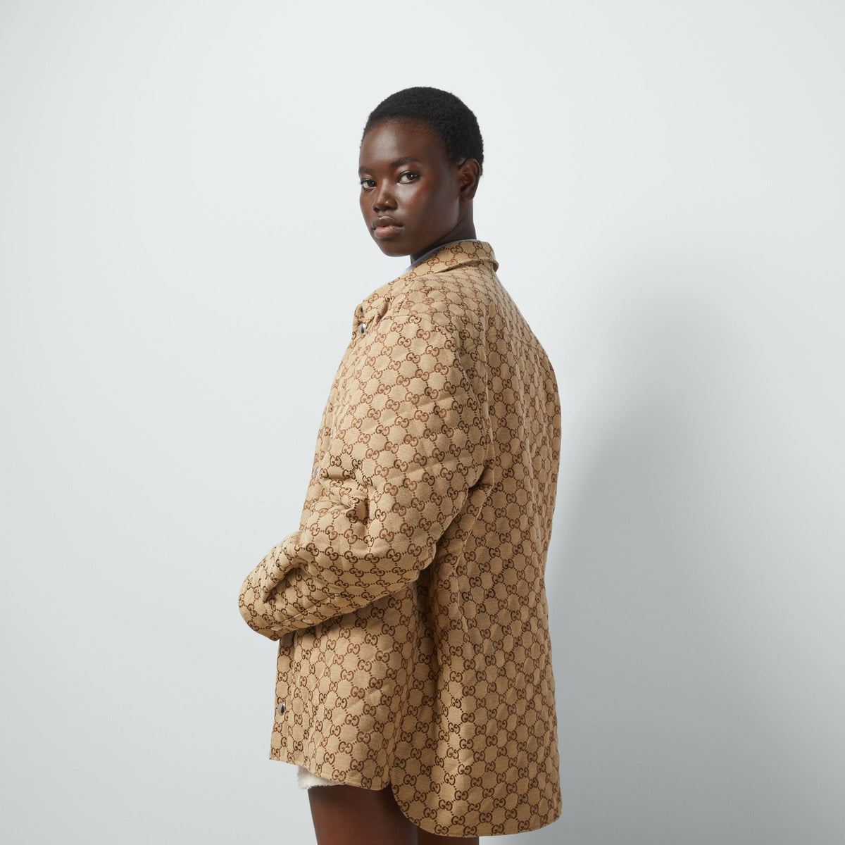 GG canvas shirt – this striking shirt is presented in beige and ebony GG canvas, complete with two – LUX VERSE Luxury Designer Fashion Outlet