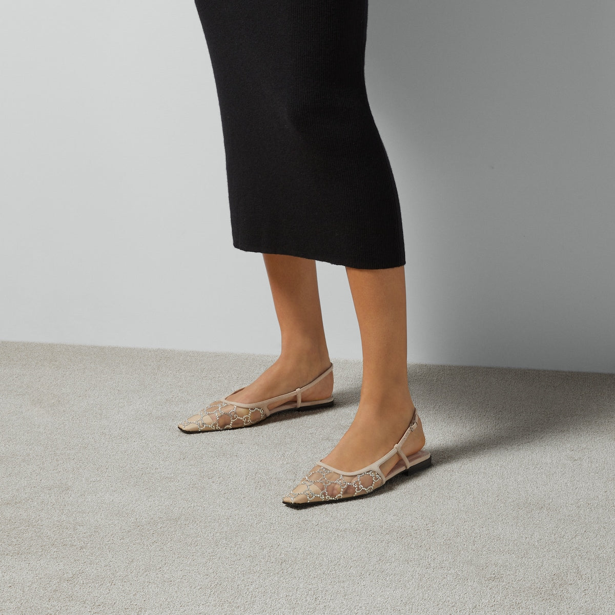 Women's slingback ballet flat – this pair of ballet flats is presented in a rose beige mesh with a sparkling GG motif – LUX VERSE Luxury Designer Fashion Outlet