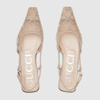 Women's slingback ballet flat – rose beige mesh with GG crystals Women's Tonal suede trim Leather sole Buckle – LUX VERSE Luxury Designer Fashion Outlet