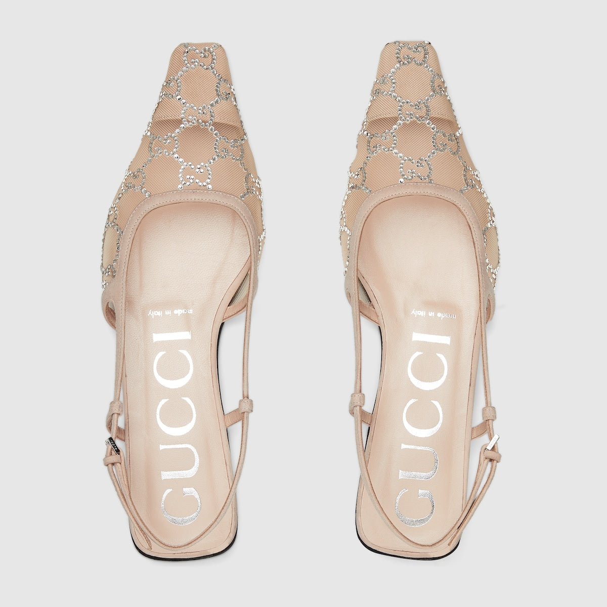 Women's slingback ballet flat – rose beige mesh with GG crystals Women's Tonal suede trim Leather sole Buckle – LUX VERSE Luxury Designer Fashion Outlet