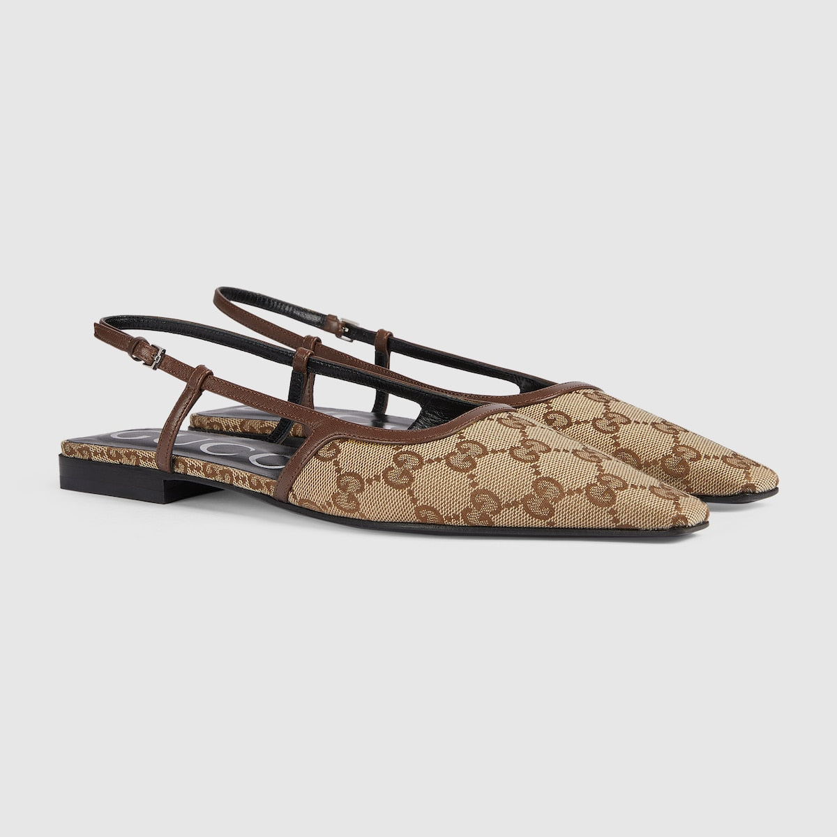GG slingback ballet flat – beige and ebony Original GG canvas Women's Brown leather trim Leather sole Buckle – LUX VERSE Luxury Designer Fashion Outlet