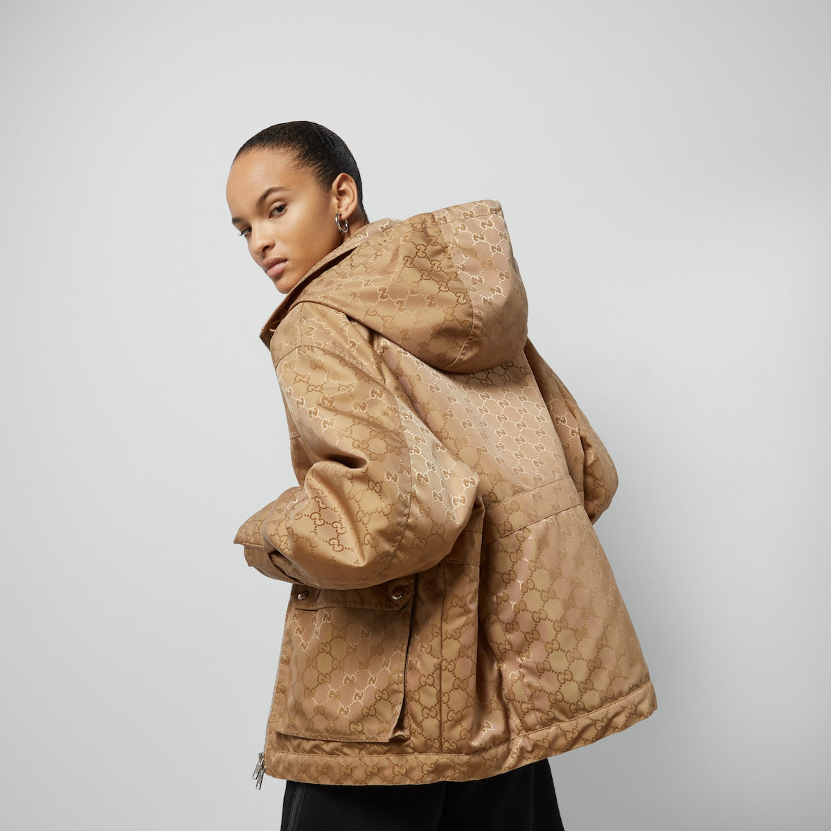 GG nylon canvas padded jacket – presented in GG nylon canvas, this padded jacket is completed with a drawstring hood – LUX VERSE Luxury Designer Fashion Outlet