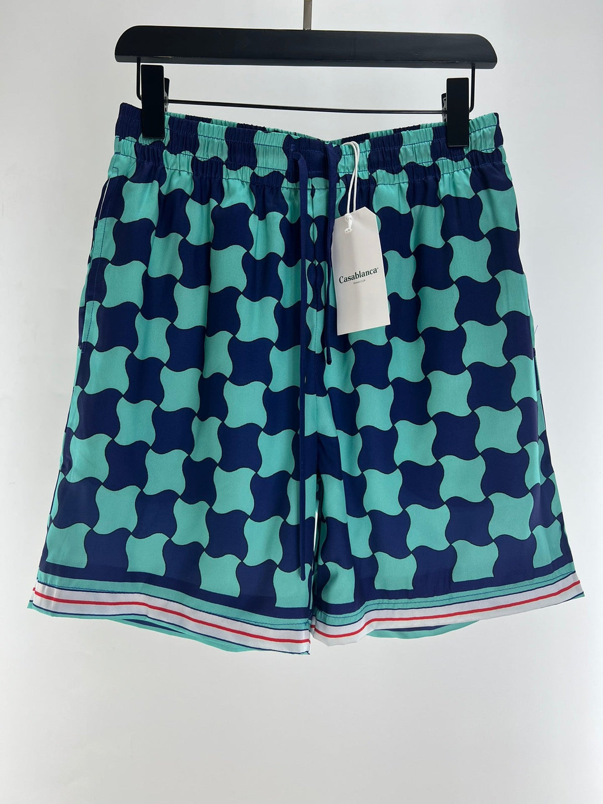 Teal Checkerboard Silk Shorts - Men's