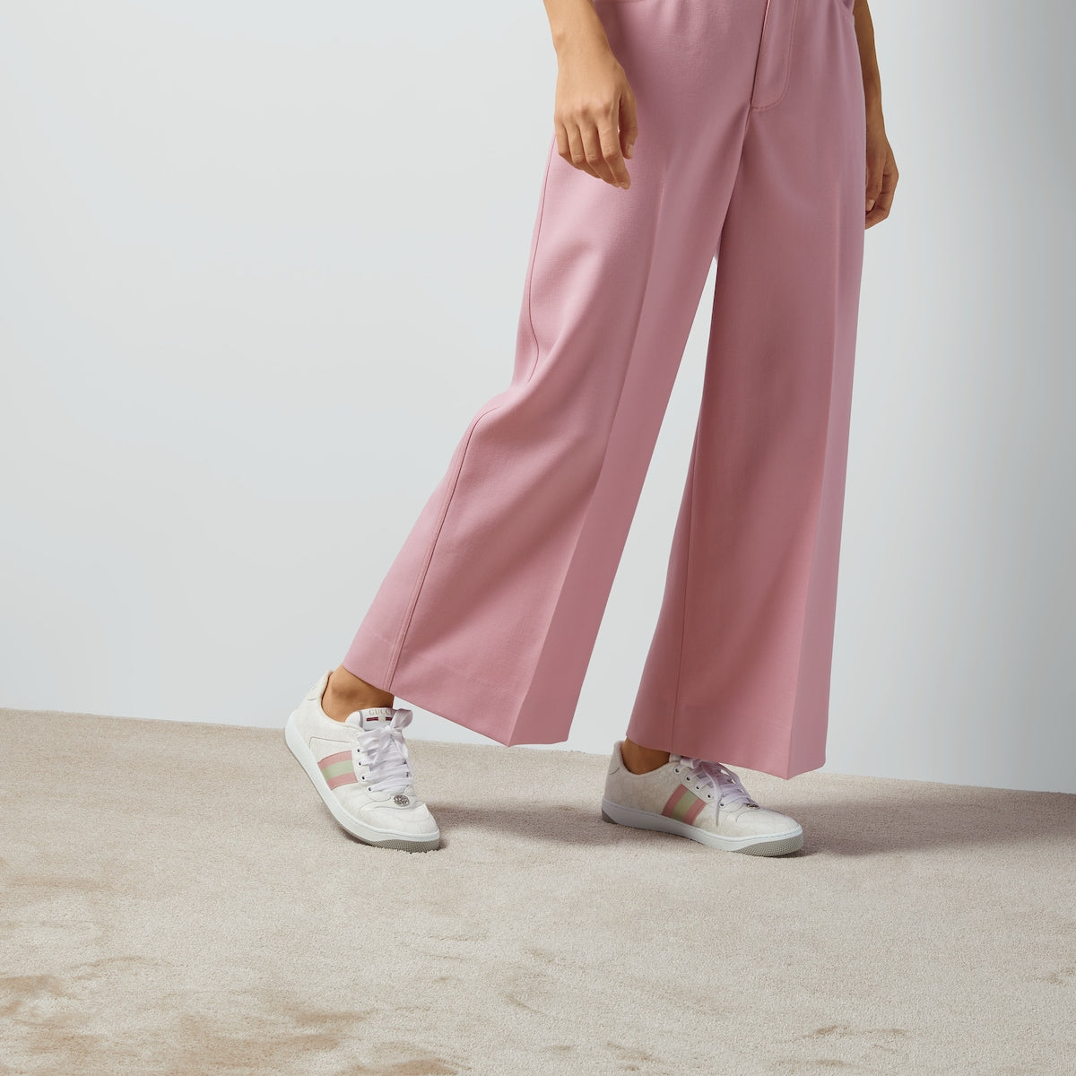 Women's Screener canvas sneaker – this variation, in white GG Supreme canvas, features a unique pink and green Web – LUX VERSE Luxury Designer Fashion Outlet