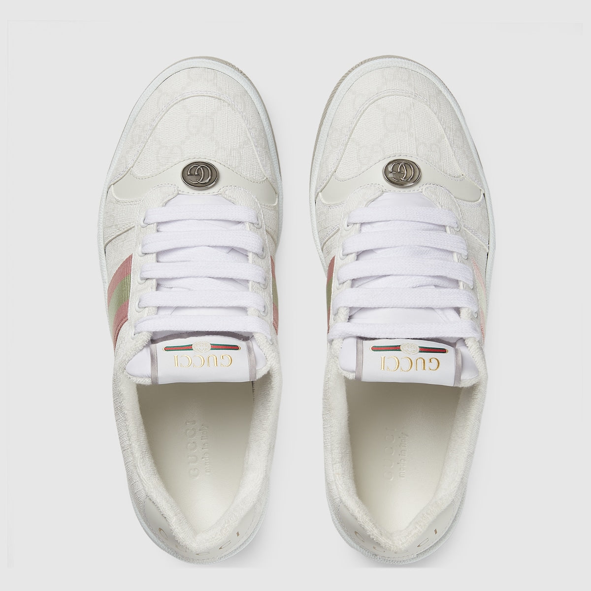 Women's Screener canvas sneaker – this variation, in white GG Supreme canvas, features a unique pink and green Web – LUX VERSE Luxury Designer Fashion Outlet