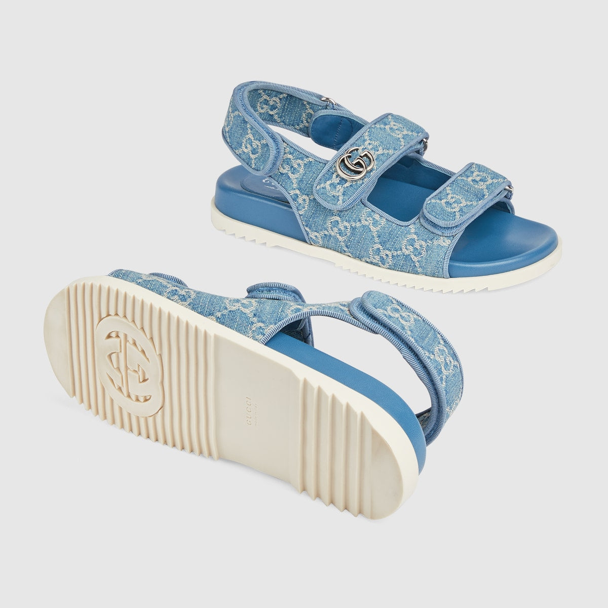 Flat sandal with Double G – crafted from light blue and ivory GG denim, the accessory is defined by a delicate – LUX VERSE Luxury Designer Fashion Outlet