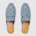 Princetown denim slipper – three different GG denim shades in light blue, dark blue and black add texture to – LUX VERSE Luxury Designer Fashion Outlet