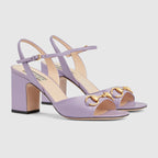 Mid-heel sandal with Horsebit – presented in lilac leather, this pair of sandals is completed by an ankle buckle – LUX VERSE Luxury Designer Fashion Outlet