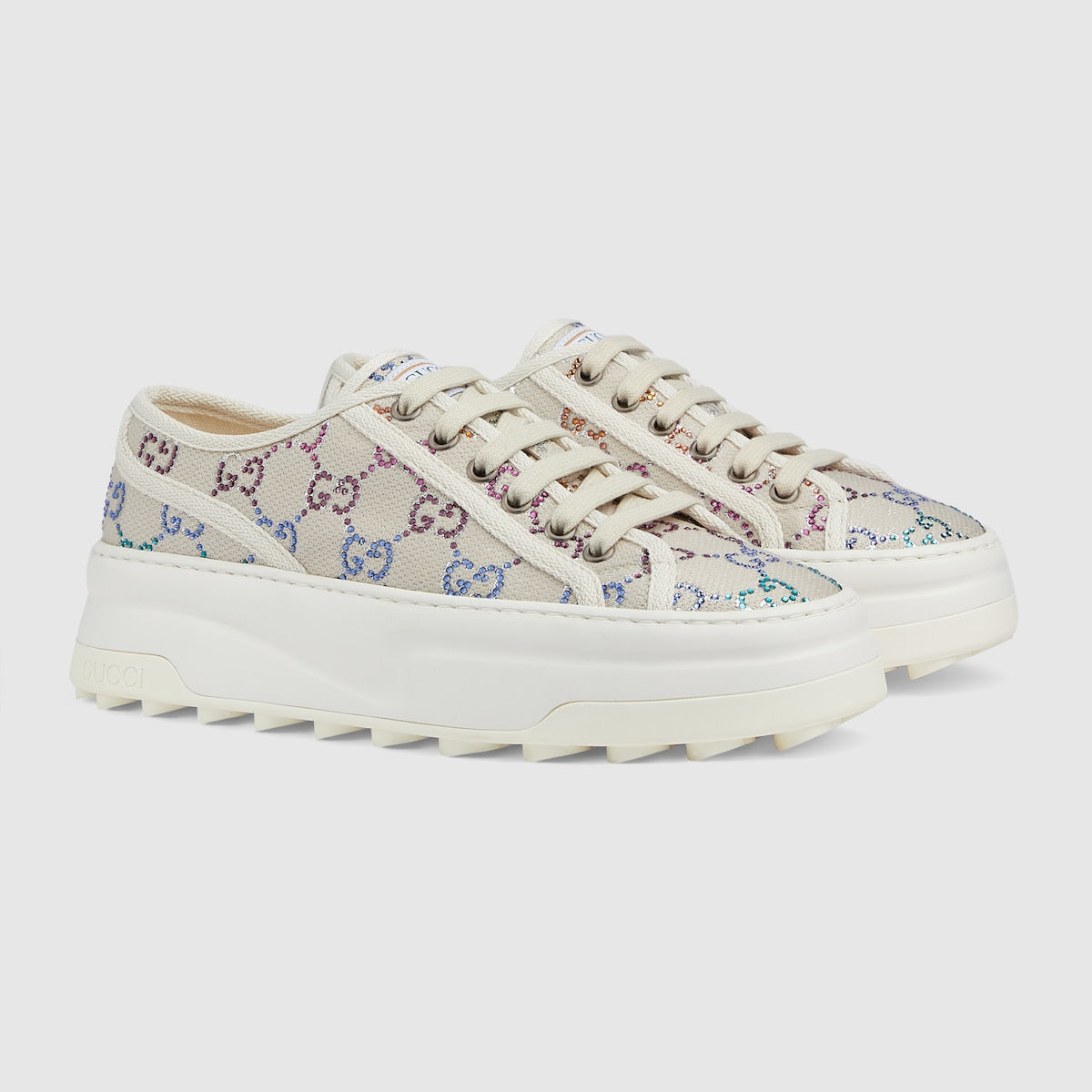 GG Leather sneaker – canvas with GG lamé with crystals Women's White trim Rubber sole – LUX VERSE Luxury Designer Fashion Outlet