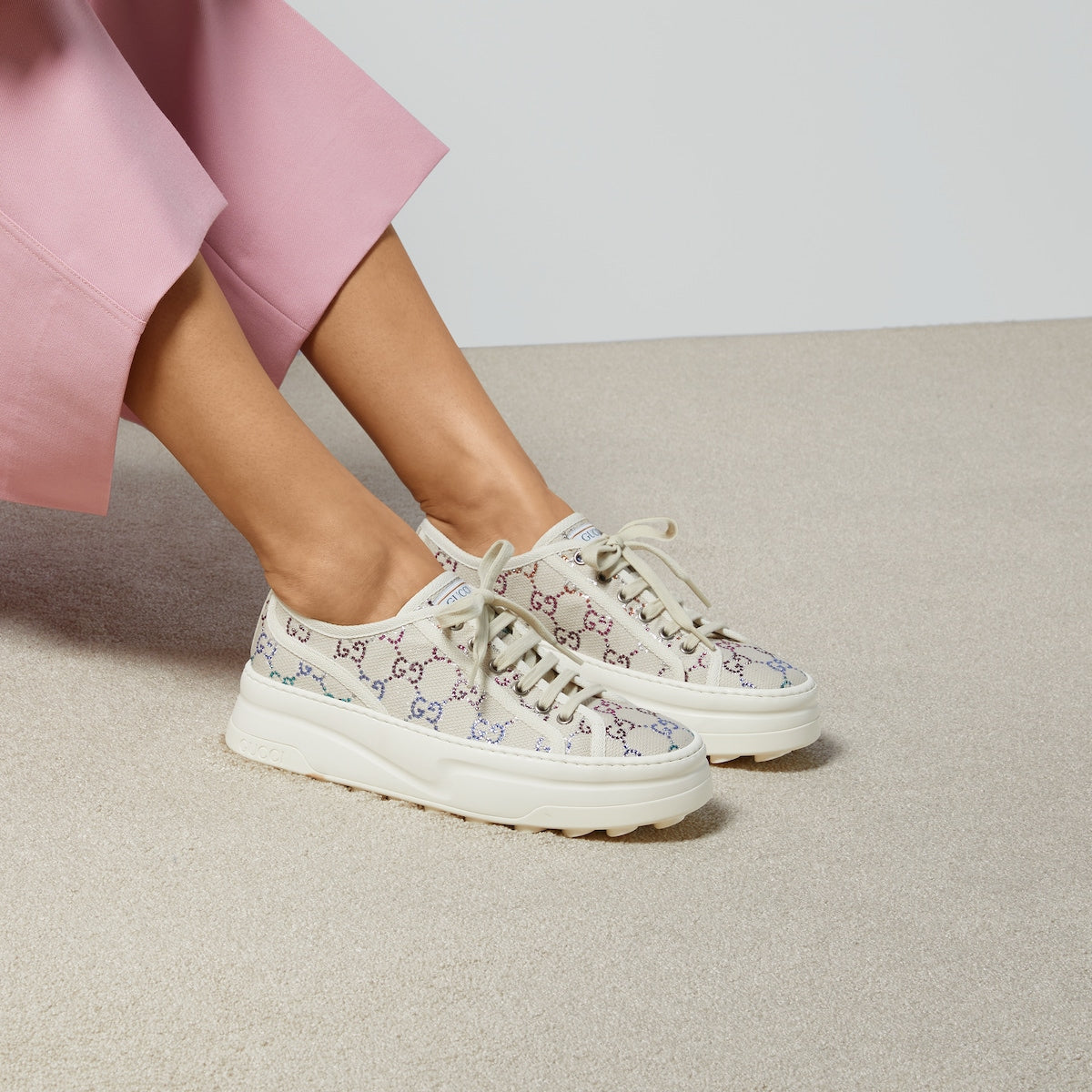 GG Leather sneaker – presented in canvas with GG crystals, this low-top sneaker features – LUX VERSE Luxury Designer Fashion Outlet