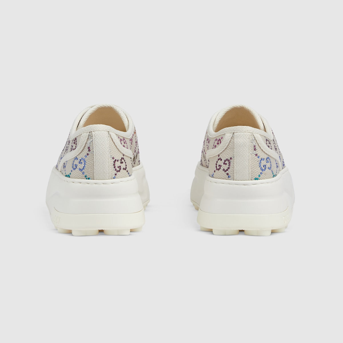 GG Leather sneaker – canvas with GG lamé with crystals Women's White trim Rubber sole – LUX VERSE Luxury Designer Fashion Outlet
