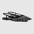 Women's GG slingback ballet flat – black mesh with GG crystals Women's Tonal suede trim Leather sole Buckle slingback – LUX VERSE Luxury Designer Fashion Outlet