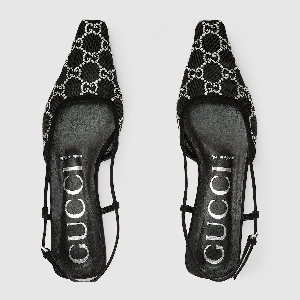 Women's GG slingback ballet flat – black mesh with GG crystals Women's Tonal suede trim Leather sole Buckle slingback – LUX VERSE Luxury Designer Fashion Outlet