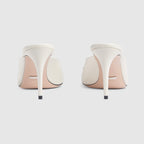 Women's mid-heel slide sandal – here, this pair of white leather slide sandals is defined by the Horsebit hardware – LUX VERSE Luxury Designer Fashion Outlet