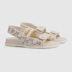 Women's flat sandal with Double G – ivory GG crystal canvas Women's Gold-toned hardware Double G Rubber sole Velcro – LUX VERSE Luxury Designer Fashion Outlet