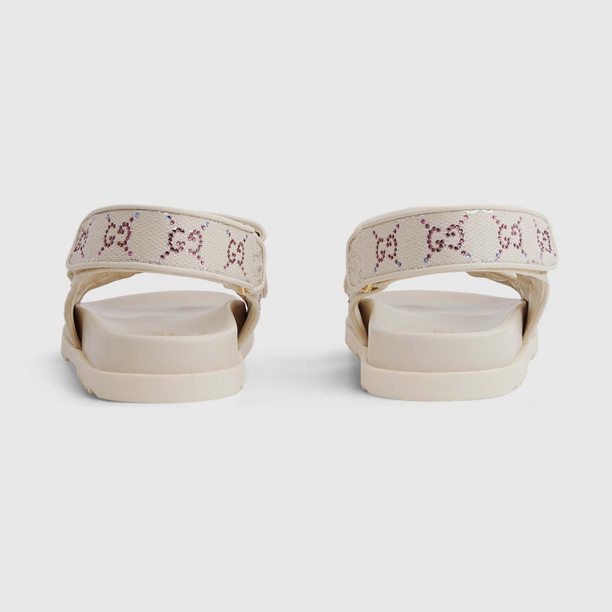 Women's flat sandal with Double G – ivory GG crystal canvas Women's Gold-toned hardware Double G Rubber sole Velcro – LUX VERSE Luxury Designer Fashion Outlet