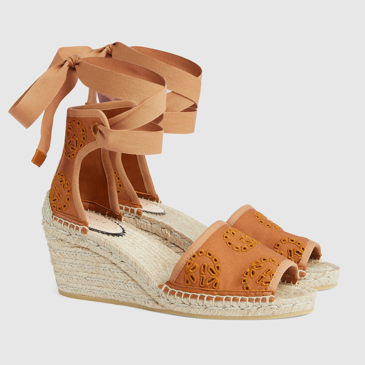 Espadrille with Interlocking G – camel Interlocking G canvas Women's Cord platform with rubber sole Ribbon ankle tie – LUX VERSE Luxury Designer Fashion Outlet