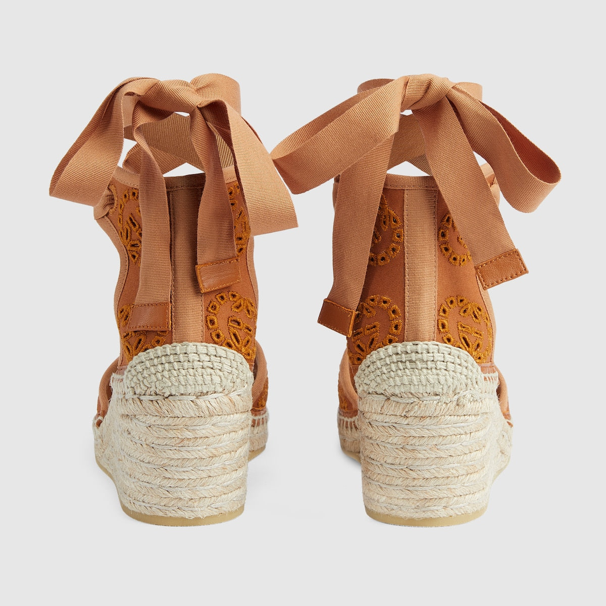 Espadrille with Interlocking G – camel Interlocking G canvas Women's Cord platform with rubber sole Ribbon ankle tie – LUX VERSE Luxury Designer Fashion Outlet