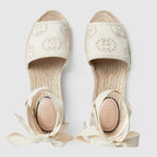Women's espadrille with Interlocking G – ivory Interlocking G canvas Women's Cord platform with rubber sole Ribbon ankle tie – LUX VERSE Luxury Designer Fashion Outlet