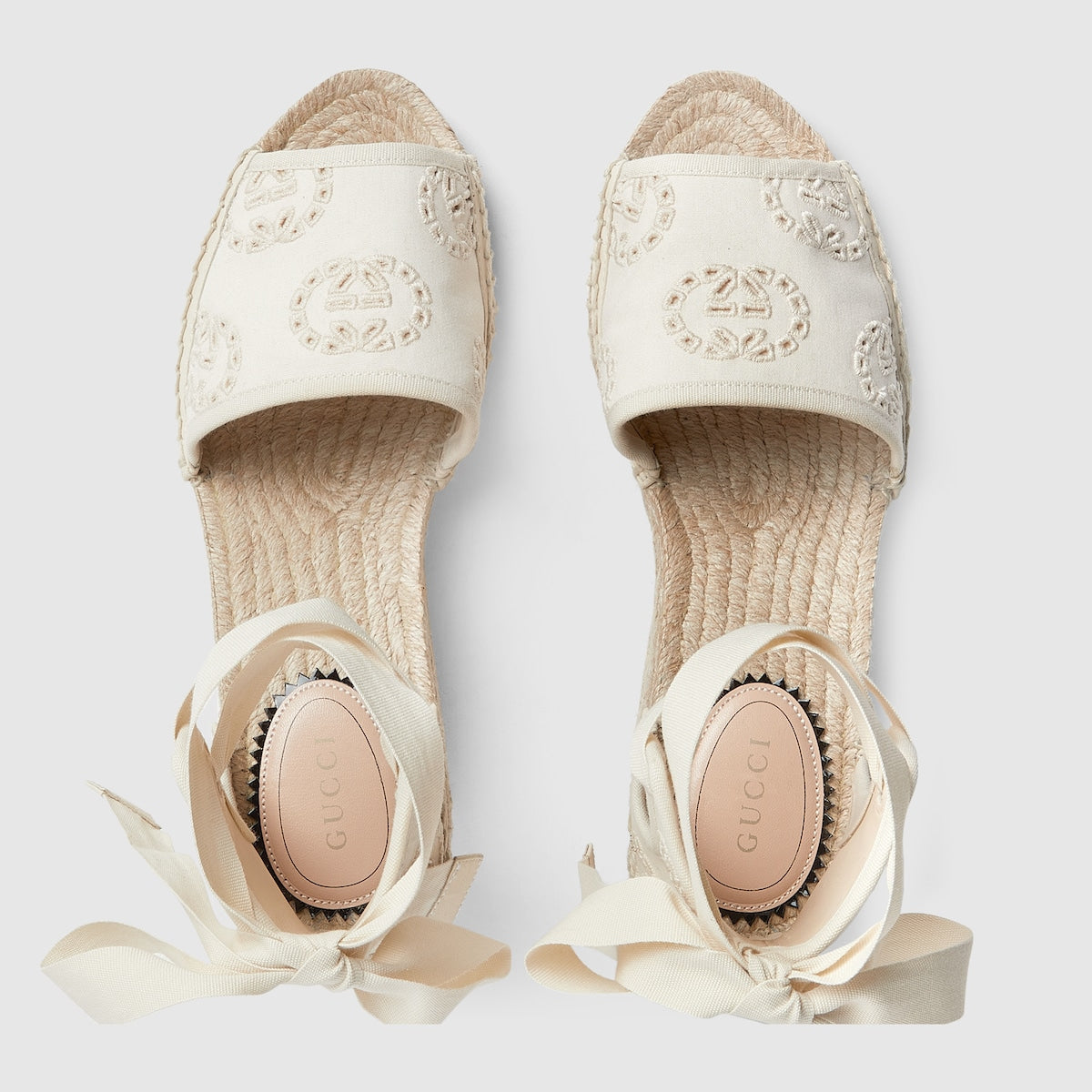 Women's espadrille with Interlocking G – ivory Interlocking G canvas Women's Cord platform with rubber sole Ribbon ankle tie – LUX VERSE Luxury Designer Fashion Outlet