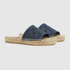 Women's slide espadrille with GG crystals – this variation on the material is enriched with black GG crystals atop this slide – LUX VERSE Luxury Designer Fashion Outlet