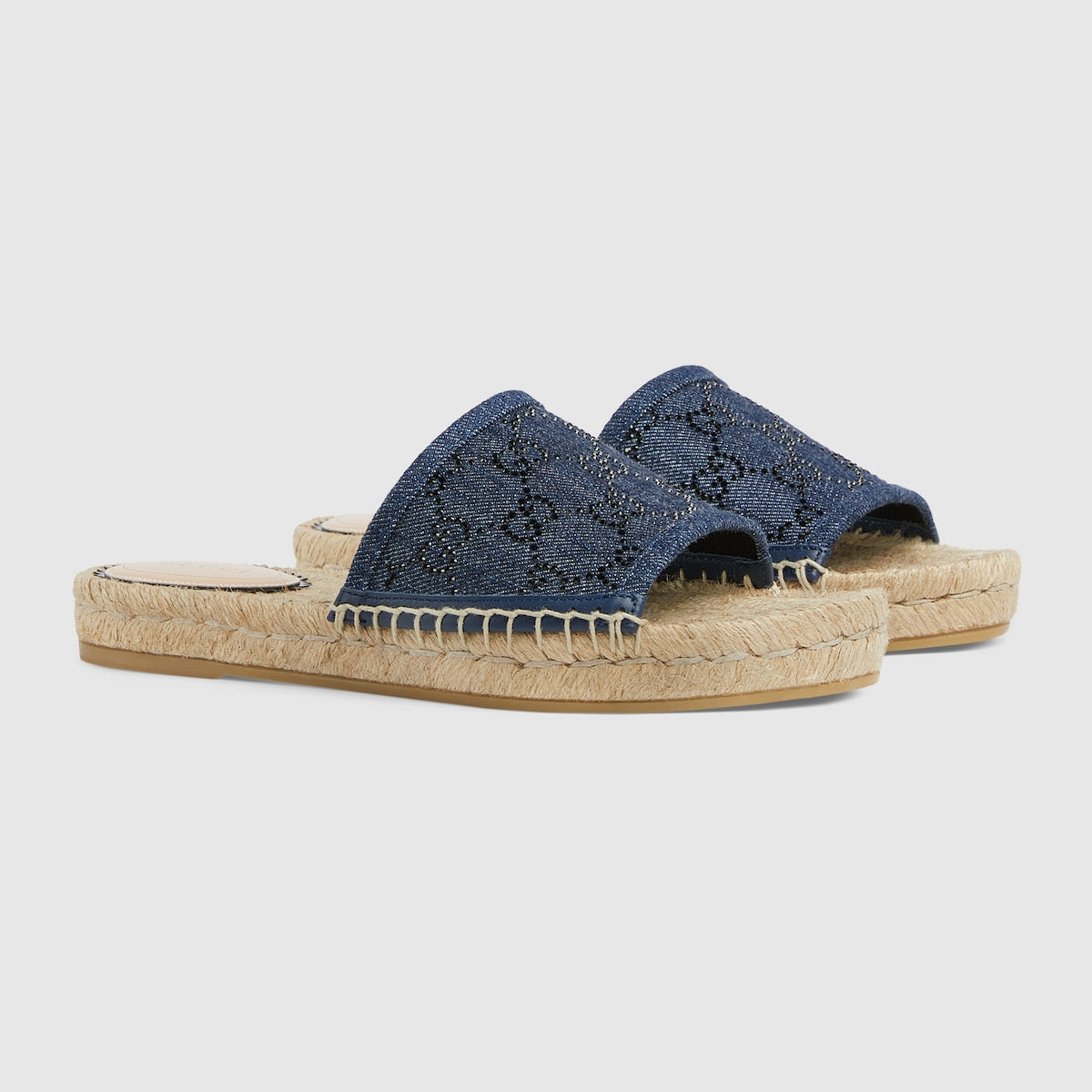 Women's slide espadrille with GG crystals – this variation on the material is enriched with black GG crystals atop this slide – LUX VERSE Luxury Designer Fashion Outlet