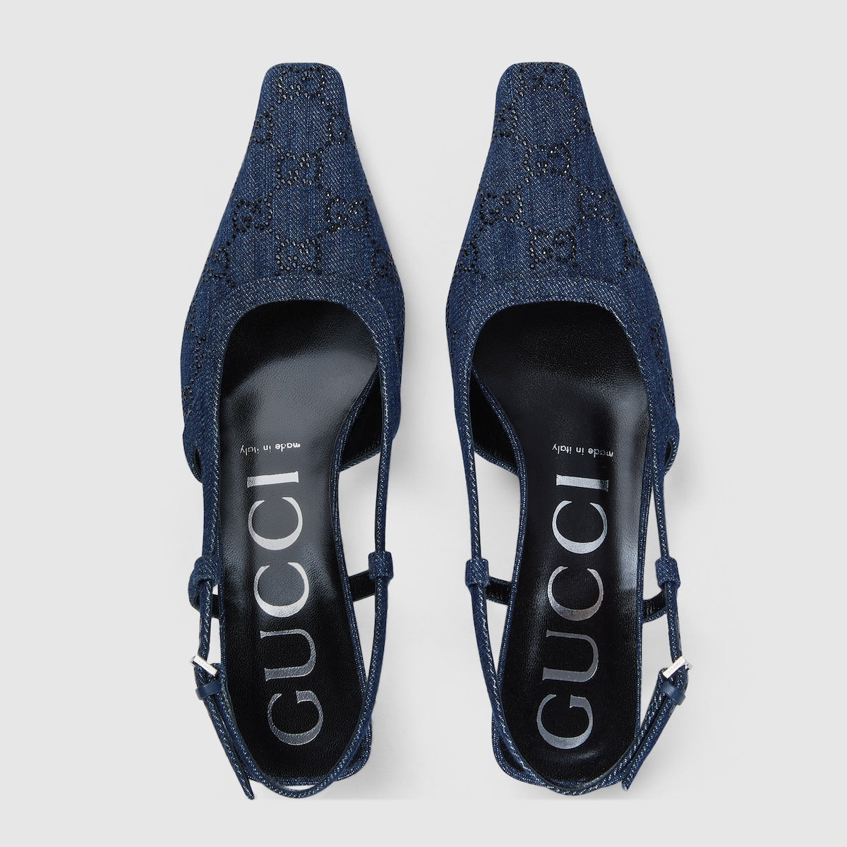 GG slingback pump – crafted from blue denim, an elegant GG crystal motif adds a contemporary feel to – LUX VERSE Luxury Designer Fashion Outlet