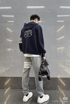 4-Bar Zip Navy Hooded - Men's