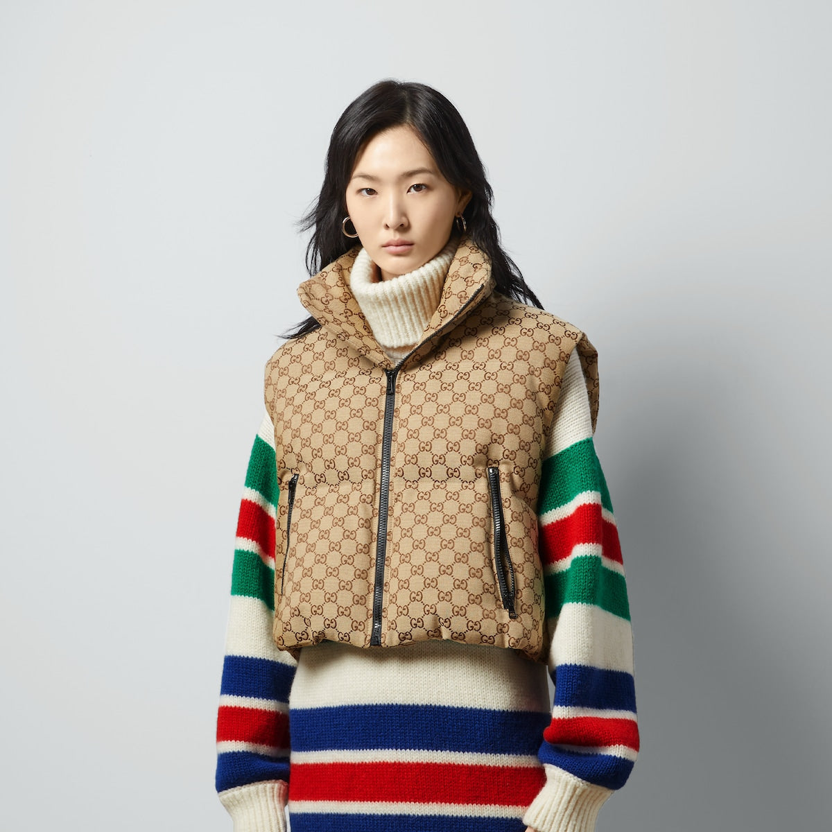 GG canvas padded vest – here, the House's striking monogram is presented across a neutral canvas – LUX VERSE Luxury Designer Fashion Outlet