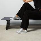 Women's Screener GG sneaker – this variation appears in a shiny metallic silver leather with GG crystals – LUX VERSE Luxury Designer Fashion Outlet