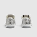 Women's Screener GG sneaker – this variation appears in a shiny metallic silver leather with GG crystals – LUX VERSE Luxury Designer Fashion Outlet