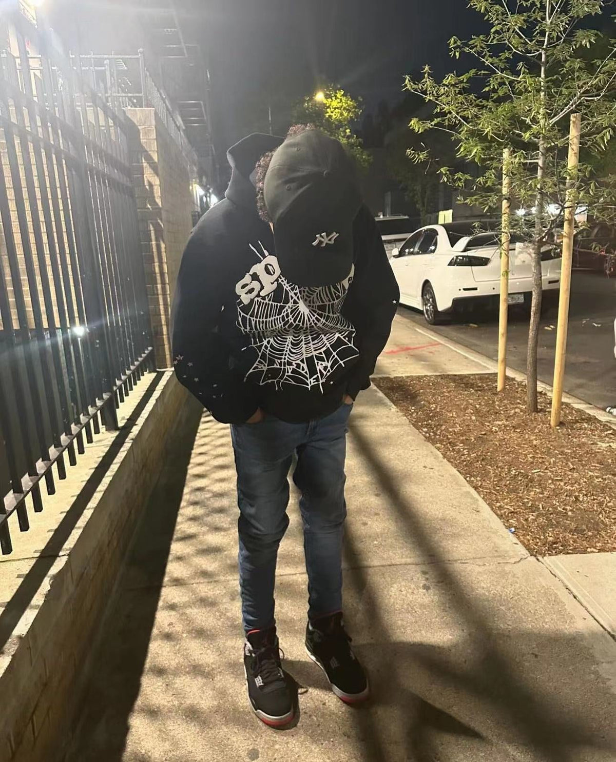 Black Cotton Web Graphic Pullover - Men's