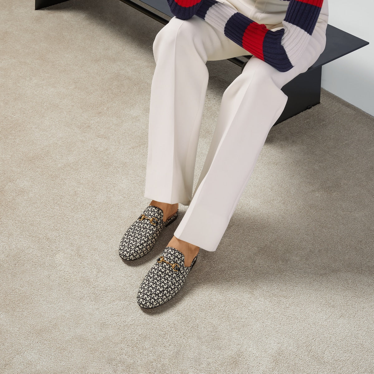 Princetown motif slipper – the founder's initials form part of an allover jacquard design with a geometric GG – LUX VERSE Luxury Designer Fashion Outlet