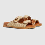 Women's sandal with Double G – this sandal crafted in raffia effect viscose is defined by the emblematic Double G – LUX VERSE Luxury Designer Fashion Outlet