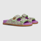 Sandal with Double G – crafted from purple and green GG Crystal canvas, the accessory is defined by – LUX VERSE Luxury Designer Fashion Outlet