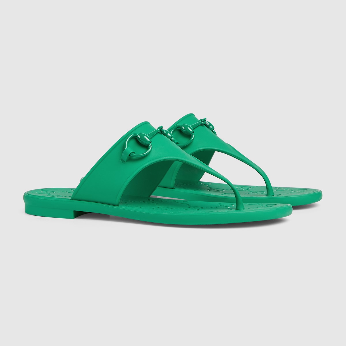 Women's thong rubber sandal with Horsebit – green rubber Women's Enameled Horsebit GG rubber insole Rubber sole Flat 0.4"heel – LUX VERSE Luxury Designer Fashion Outlet