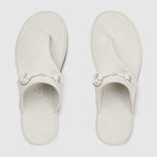 Women's thong sandal with Horsebit – this thong sandal appears in white rubber with the Horsebit hardware enriching – LUX VERSE Luxury Designer Fashion Outlet