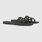 Women's Interlocking rubber sandal – this slide sandal appears in black rubber with an Interlocking G cut-out enriching – LUX VERSE Luxury Designer Fashion Outlet