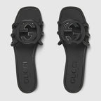Women's Interlocking rubber sandal – this slide sandal appears in black rubber with an Interlocking G cut-out enriching – LUX VERSE Luxury Designer Fashion Outlet