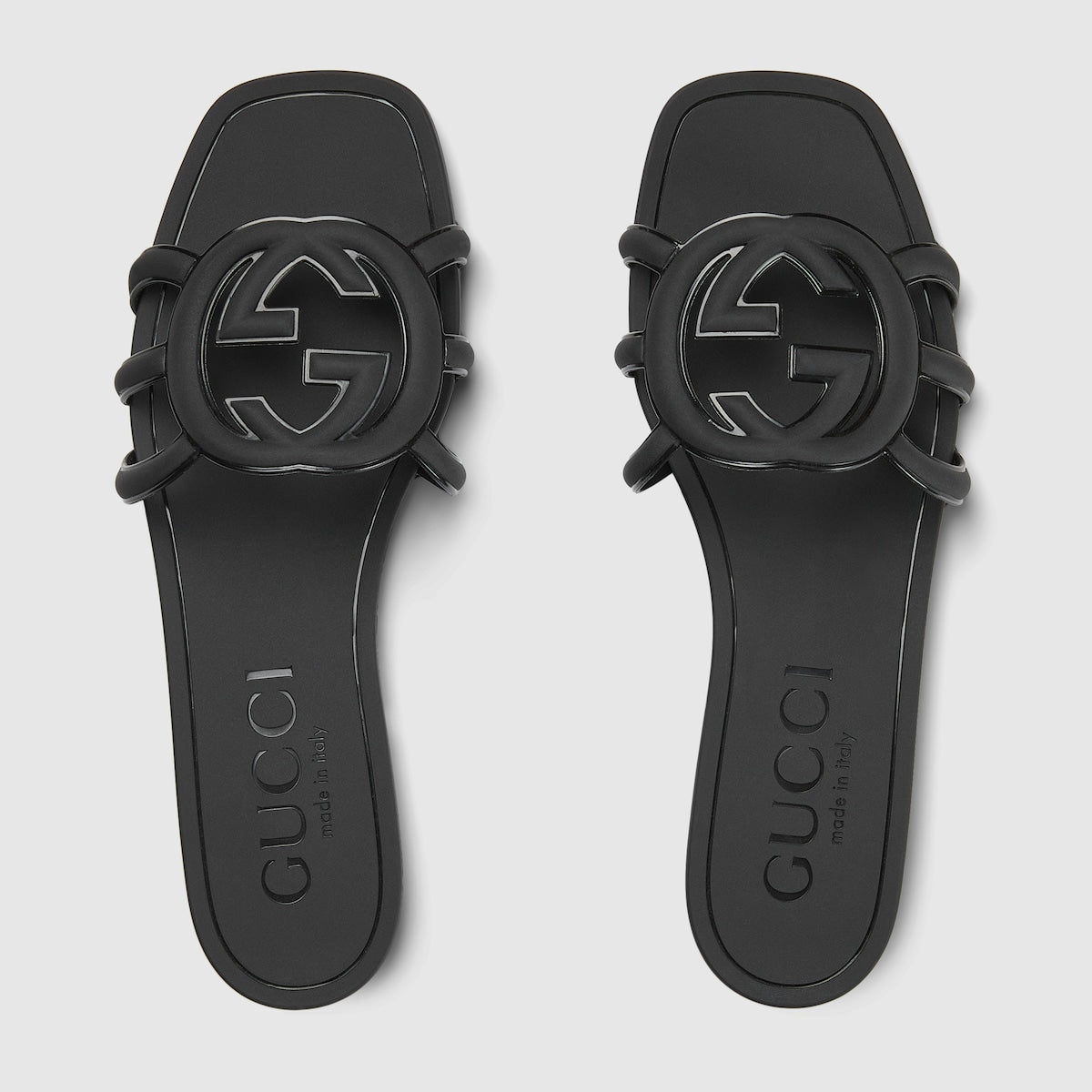 Women's Interlocking rubber sandal – this slide sandal appears in black rubber with an Interlocking G cut-out enriching – LUX VERSE Luxury Designer Fashion Outlet